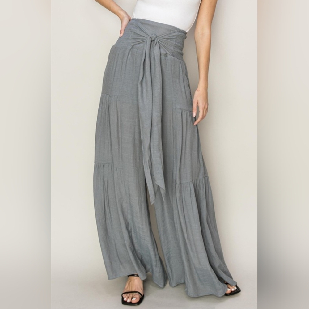 #630 SALE 🛑S,M,L NEW! Fabulous Boho Tie-Front Ruched Tiered Pants